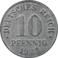 سکه 10 فینیگ 1922 ویلهلم دوم - EF - آلمان