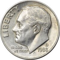 سکه 1 دایم 1988D روزولت - MS61 - آمریکا
