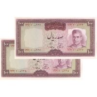 اسکناس 100 ریال (آموزگار - سمیعی) نوشته قرمز - جفت - UNC63 - محمد رضا شاه