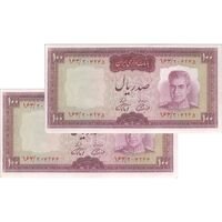 اسکناس 100 ریال (آموزگار - فرمان فرماییان) نوشته قرمز - جفت - UNC61 - محمد رضا شاه