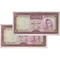 اسکناس 100 ریال (آموزگار - جهانشاهی) - جفت - EF45 - محمد رضا شاه