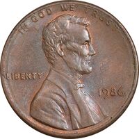 سکه 1 سنت 1986 لینکلن - MS61 - آمریکا