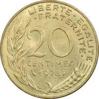 سکه 20 سانتیم 1978 (ماریان) جمهوری کنونی - AU58 - فرانسه