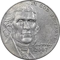 سکه 5 سنت 2007D جفرسون - AU58 - آمریکا