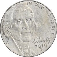 سکه 5 سنت 2010P جفرسون - EF45 - آمریکا