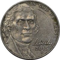 سکه 5 سنت 2015D جفرسون - AU58 - آمریکا