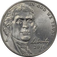 سکه 5 سنت 2016D جفرسون - MS61 - آمریکا