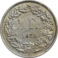 سکه 1/2 فرانک 1959 دولت فدرال - EF45 - سوئیس