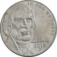 سکه 5 سنت 2018P جفرسون - EF40 - آمریکا