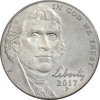 سکه 5 سنت 2017P جفرسون - AU55 - آمریکا