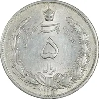 سکه 5 ریال 1313 - 3 تاریخ متوسط - AU58 - رضا شاه