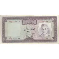 اسکناس 100 ریال (آموزگار - سمیعی) نوشته سیاه - تک - VF30 - محمد رضا شاه