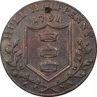 ژتون 1/2 پنی 1791 ویلیام سوم - EF40 - انگلستان
