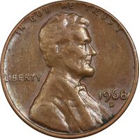 سکه 1 سنت 1968D لینکلن - EF40 - آمریکا