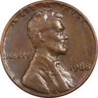 سکه 1 سنت 1968 لینکلن - EF45 - آمریکا