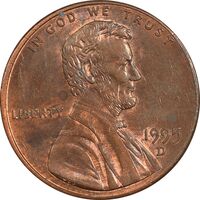 سکه 1 سنت 1995D لینکلن - MS62 - آمریکا