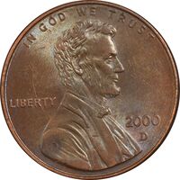 سکه 1 سنت 2000D لینکلن - MS63 - آمریکا