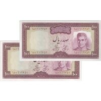 اسکناس 100 ریال (آموزگار - فرمان فرماییان) نوشته سیاه - جفت - UNC63 - محمد رضا شاه