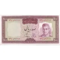 اسکناس 100 ریال (آموزگار - سمیعی) نوشته قرمز - تک - UNC62 - محمد رضا شاه