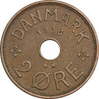 سکه 2 اوره 1936 کریستیان دهم - EF40 - دانمارک