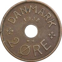 سکه 2 اوره 1938 کریستیان دهم - EF40 - دانمارک
