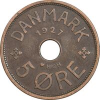 سکه 5 اوره 1927 کریستیان دهم - EF40 - دانمارک