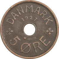 سکه 5 اوره 1927 کریستیان دهم - EF40 - دانمارک