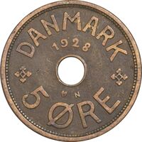 سکه 5 اوره 1928 کریستیان دهم - EF40 - دانمارک
