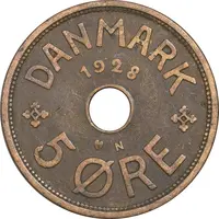 سکه 5 اوره 1928 کریستیان دهم - EF40 - دانمارک