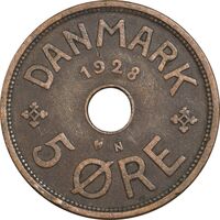 سکه 5 اوره 1928 کریستیان دهم - EF40 - دانمارک
