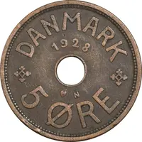 سکه 5 اوره 1928 کریستیان دهم - EF40 - دانمارک