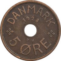 سکه 5 اوره 1928 کریستیان دهم - EF40 - دانمارک
