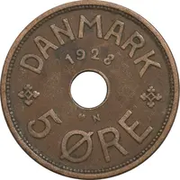 سکه 5 اوره 1928 کریستیان دهم - EF45 - دانمارک