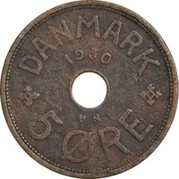 سکه 5 اوره 1930 کریستیان دهم - EF40 - دانمارک