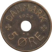 سکه 5 اوره 1934 کریستیان دهم - EF40 - دانمارک
