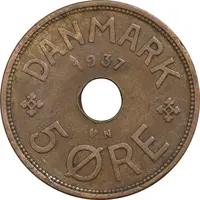 سکه 5 اوره 1937 کریستیان دهم - EF40 - دانمارک
