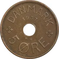 سکه 5 اوره 1937 کریستیان دهم - EF45 - دانمارک