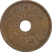 سکه 5 اوره 1939 کریستیان دهم - EF45 - دانمارک