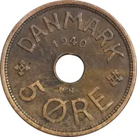 سکه 5 اوره 1940 کریستیان دهم - EF45 - دانمارک