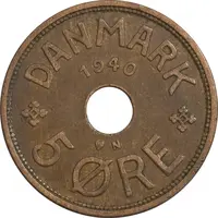 سکه 5 اوره 1940 کریستیان دهم - EF40 - دانمارک