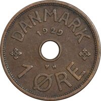 سکه 1 اوره 1929 کریستیان دهم - EF45 - دانمارک