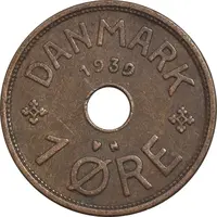 سکه 1 اوره 1939 کریستیان دهم - EF45 - دانمارک
