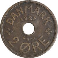سکه 2 اوره 1927 کریستیان دهم - EF40 - دانمارک