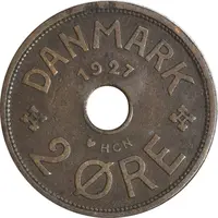 سکه 2 اوره 1927 کریستیان دهم - EF40 - دانمارک