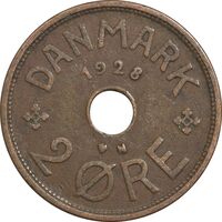 سکه 2 اوره 1928 کریستیان دهم - EF40 - دانمارک