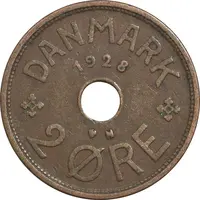 سکه 2 اوره 1928 کریستیان دهم - EF40 - دانمارک