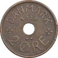 سکه 2 اوره 1929 کریستیان دهم - EF40 - دانمارک