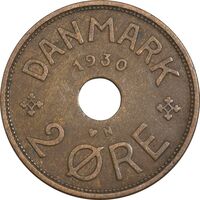 سکه 2 اوره 1930 کریستیان دهم - EF40 - دانمارک