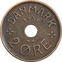 سکه 2 اوره 1931 کریستیان دهم - EF40 - دانمارک