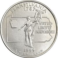 سکه کوارتر دلار 1999D ایالتی (پنسیلوانیا) - MS62 - آمریکا